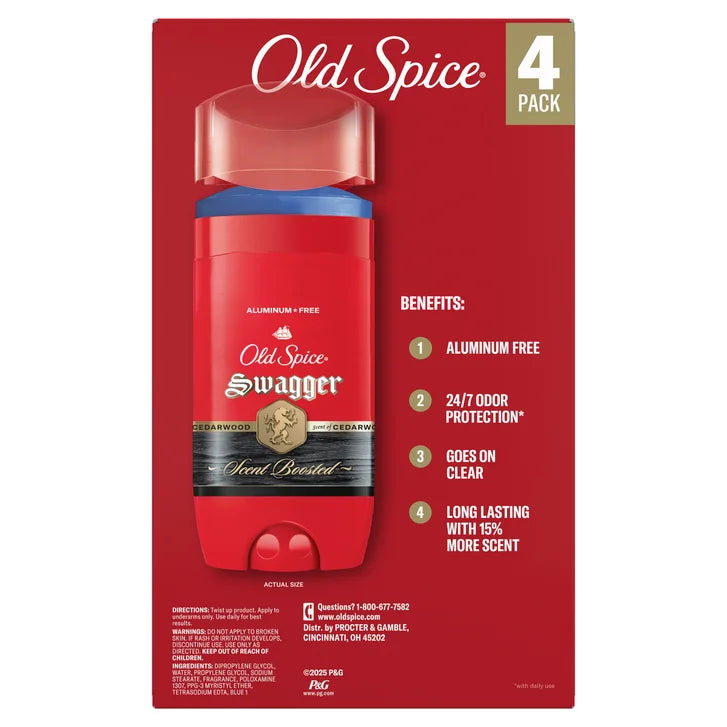 Old Spice Swagger Scent Boosted Aluminum Free Deodorant, 3 oz, 4-pack