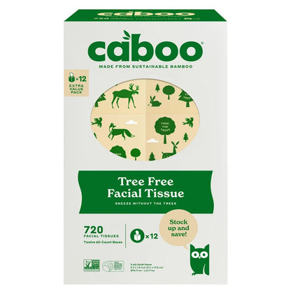 Caboo Bamboo Facial Tissue, 3-Ply, 60 Sheets, 12-count
