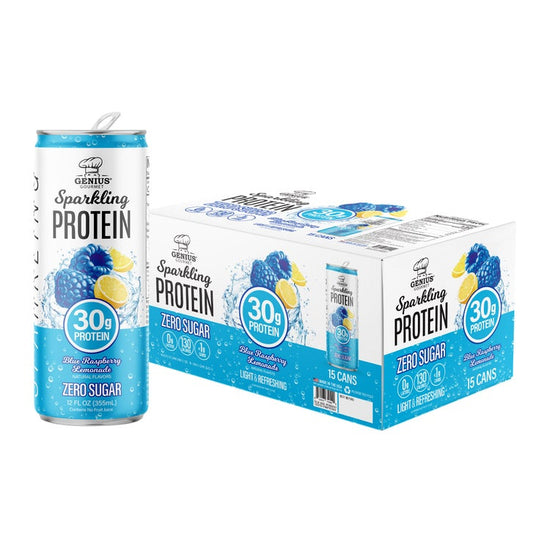 Genius Gourmet Sparkling Clear 30g Protein, Blue Raspberry Lemonade, 12 fl oz, 15-pack