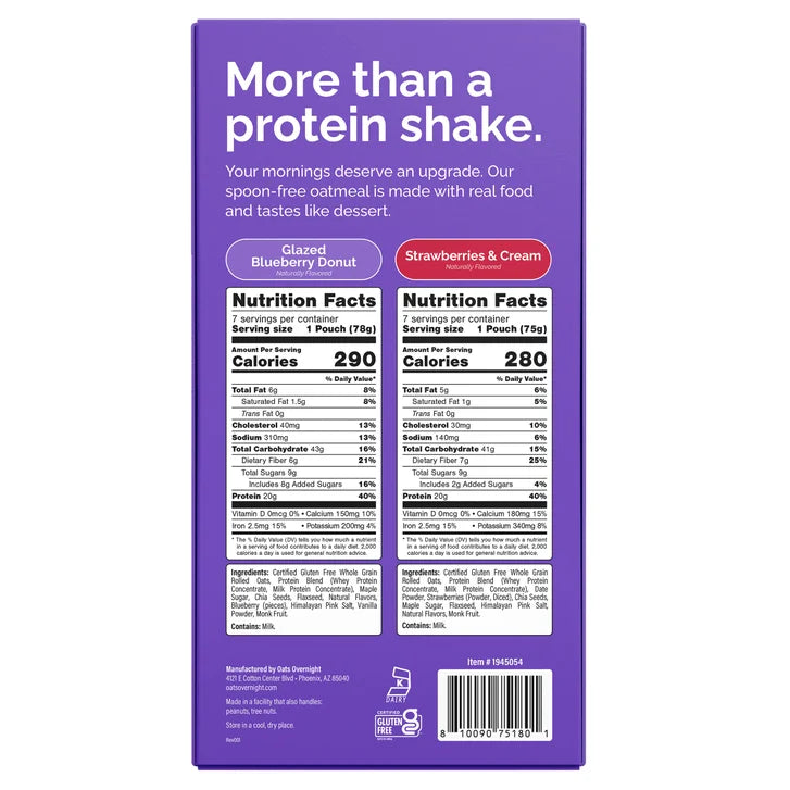 Oats Overnight VP, 20g Protein Shake, Blueberry Donut & Strawberries & Cream, 14-pack