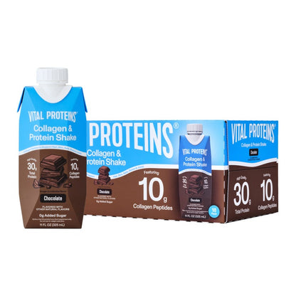 Vital Proteins 10g Collagen and 30g Total Protein Shake, Chocolate, 11 fl oz, 18-pack