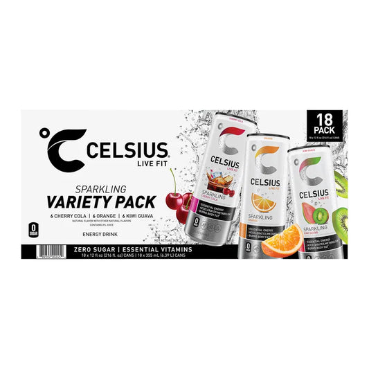 Celsius Sparkling Energy Drink, Core Variety Pack, 12 fl oz, 18-count