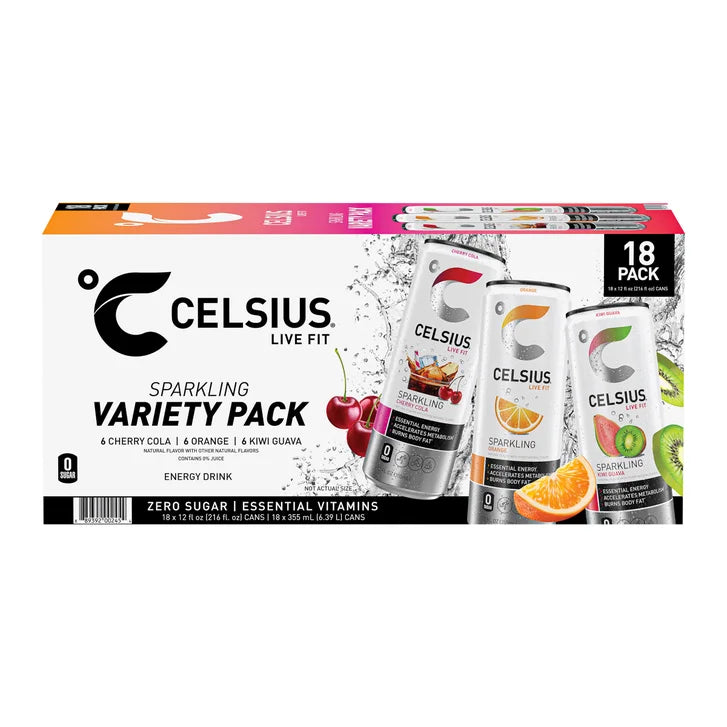 Celsius Sparkling Energy Drink, Core Variety Pack, 12 fl oz, 18-count