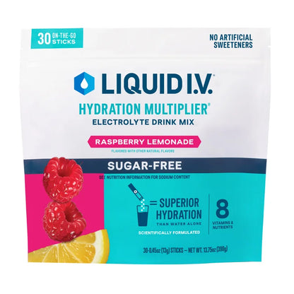 Liquid I.V. Hydration Multiplier, 30 Individual Serving Stick Packs in Resealable Pouch, Sugar Free, Raspberry Lemonade