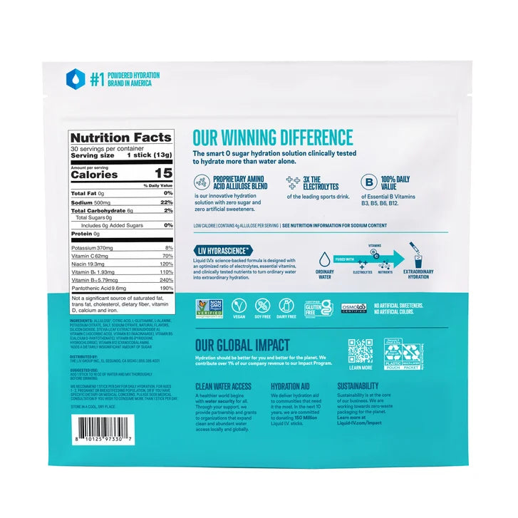 Liquid I.V. Hydration Multiplier, 30 Individual Serving Stick Packs in Resealable Pouch, Sugar Free, Raspberry Lemonade