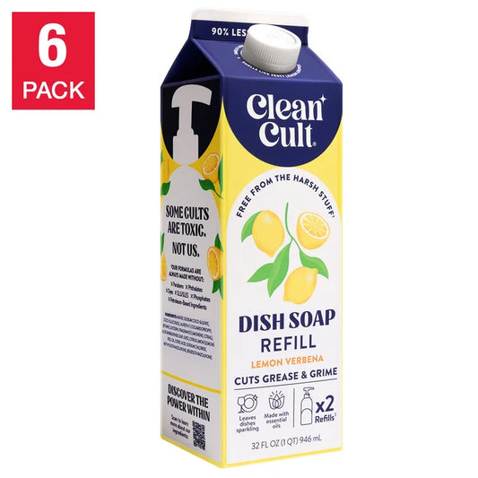 Cleancult Liquid Dish Soap, Lemon Verbena, 32 fl oz, 6-count