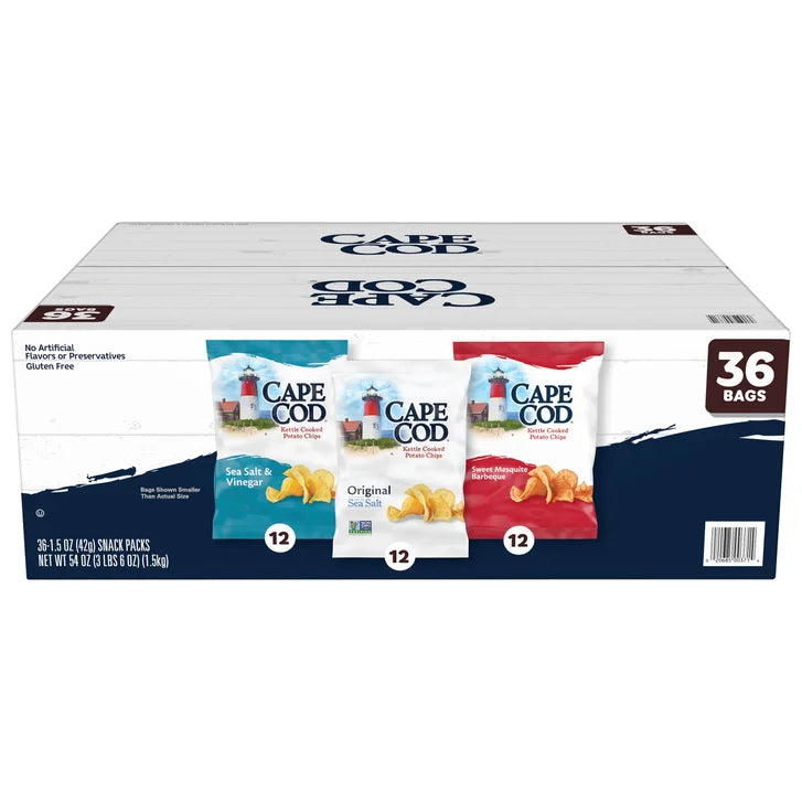 Cape Cod Kettle Cooked Potato Chips, Variety Pack, 1.5 oz, 36-count