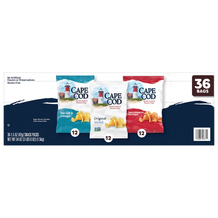 Cape Cod Kettle Cooked Potato Chips, Variety Pack, 1.5 oz, 36-count