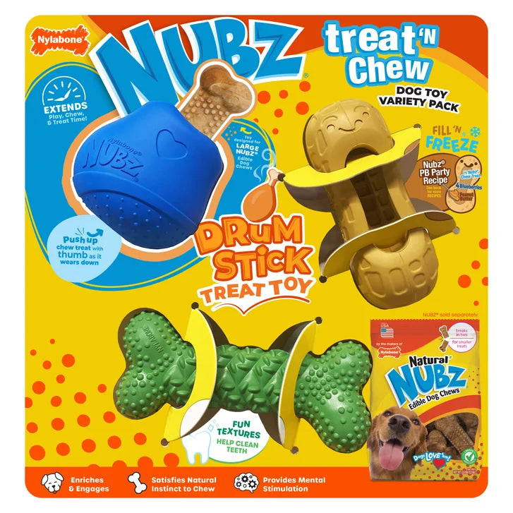 Nylabone NUBZ Treat N' Chew Dog Toy Variety Pack, 3-count