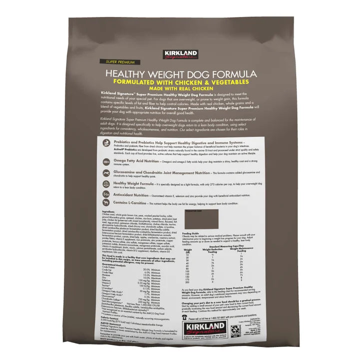 Kirkland Signature Healthy Weight Formula Chicken and Vegetable Dog Food, 25 lbs