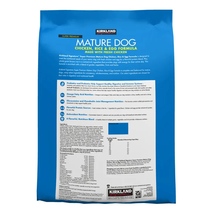 Kirkland Signature Mature Formula Chicken, Rice and Egg Dog Food, 25 lbs