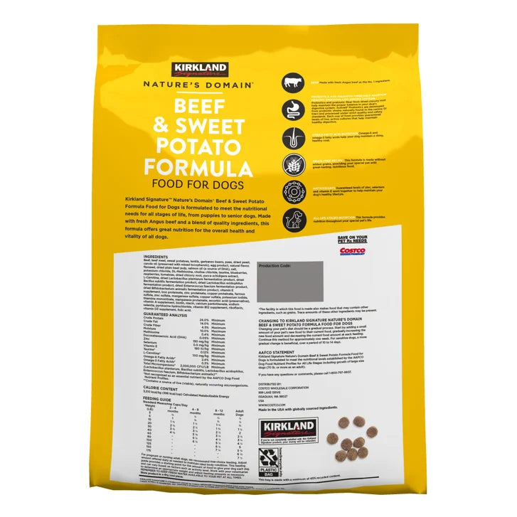 Kirkland Signature Nature's Domain Beef and Sweet Potato Dog Food, 25 lbs