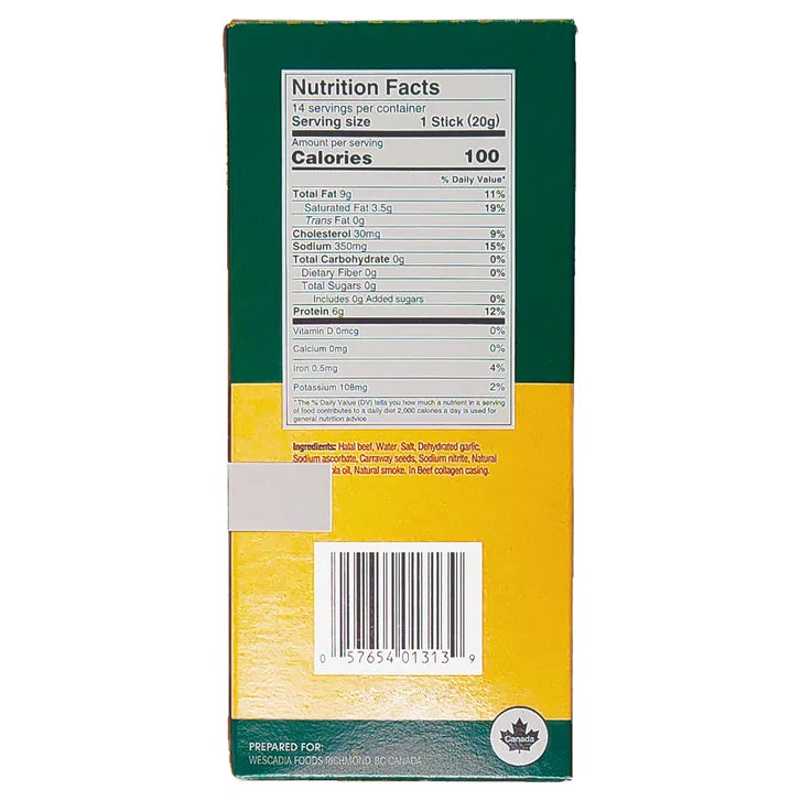 Shahir Halal Beef Sticks, Mild, 0.71 oz, 14-count