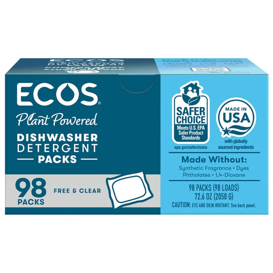 ECOS Dishwasher Detergent Packs, Free & Clear, 98-count