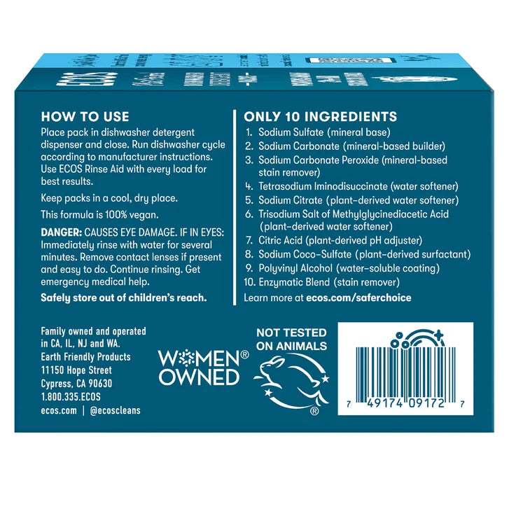 ECOS Dishwasher Detergent Packs, Free & Clear, 98-count