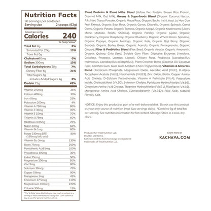 Ka'Chava All-In-One Nutrition Plant Based Shake, Chocolate, 30 Servings, 4.16 lbs