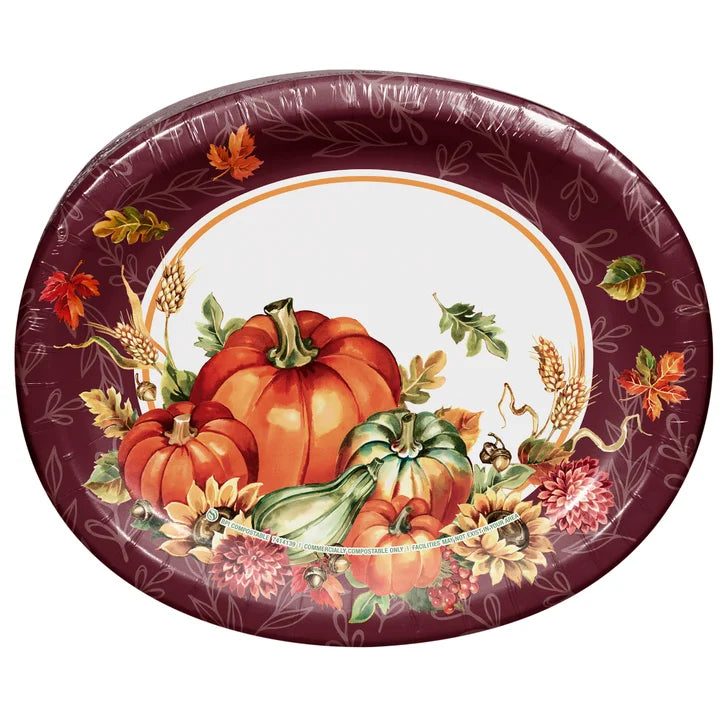 Artstyle Oval Paper Plate and Napkin Bundle, Spectacular Harvest, 200-count