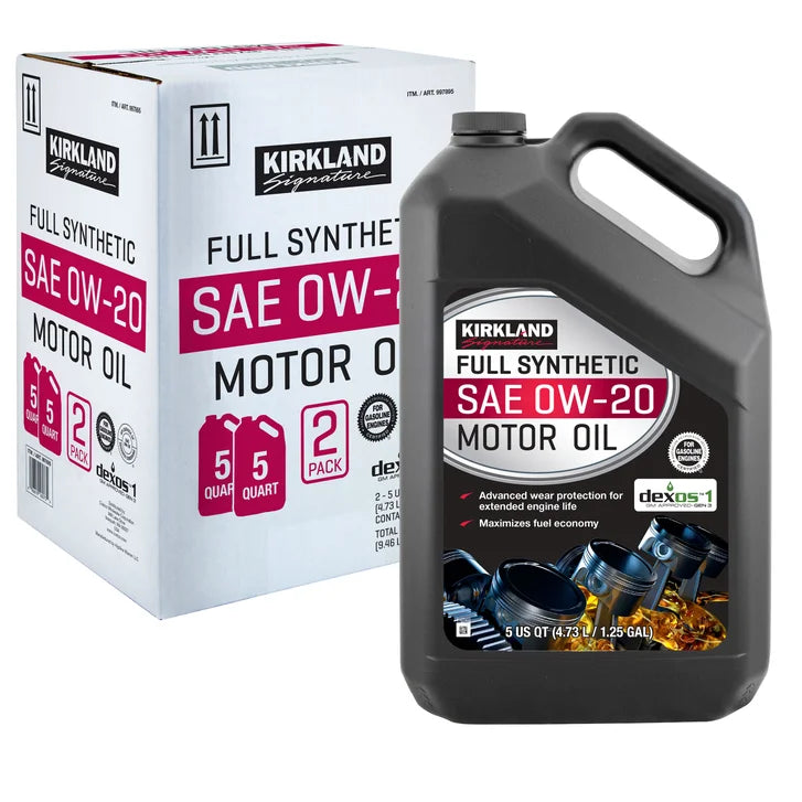 Kirkland Signature 0W-20 Full Synthetic and 5W-30 High Mileage Full Synthetic Motor Oil 5-Quart, 4-Pack