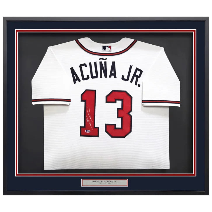 Ronald Acuna Autographed Framed White Nike Atlanta Braves Jersey - Beckett Authenticated