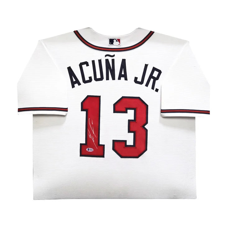 Ronald Acuna Autographed Framed White Nike Atlanta Braves Jersey - Beckett Authenticated