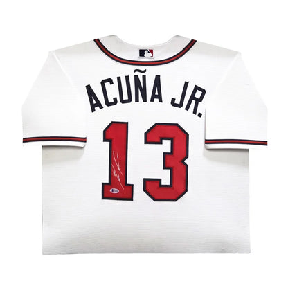 Ronald Acuna Autographed Framed White Nike Atlanta Braves Jersey - Beckett Authenticated