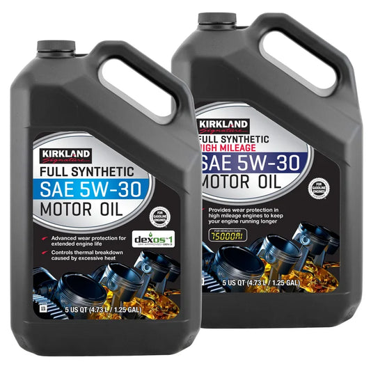 Kirkland Signature 5W-30 Full Synthetic and 5W-30 High Mileage Full Synthetic Motor Oil 5-Quart, 4-pack
