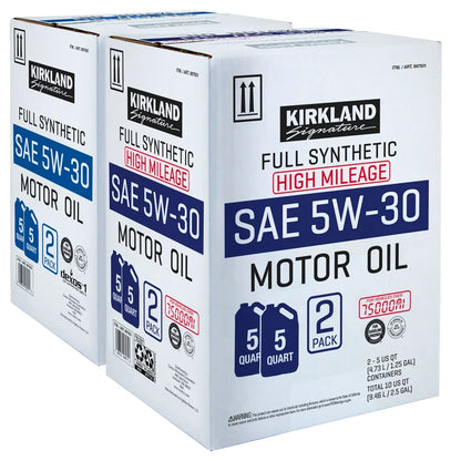 Kirkland Signature 5W-30 Full Synthetic and 5W-30 High Mileage Full Synthetic Motor Oil 5-Quart, 4-pack