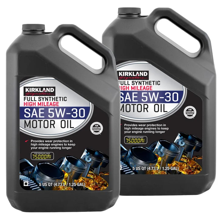 Kirkland Signature 5W-30 Full Synthetic and 5W-30 High Mileage Full Synthetic Motor Oil 5-Quart, 4-pack