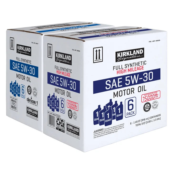 Kirkland Signature 5W-30 Full Synthetic and 5W-30 High Mileage Full Synthetic Motor Oil 1-quart, 12-pack