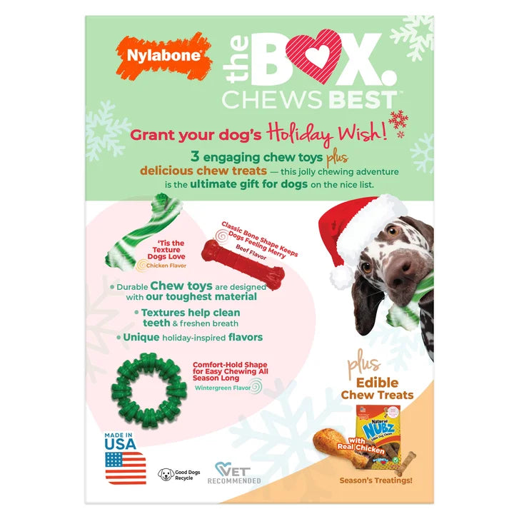 Nylabone Chew Toys & NUBZ Chew Treats Holiday Gift Box, 4-count