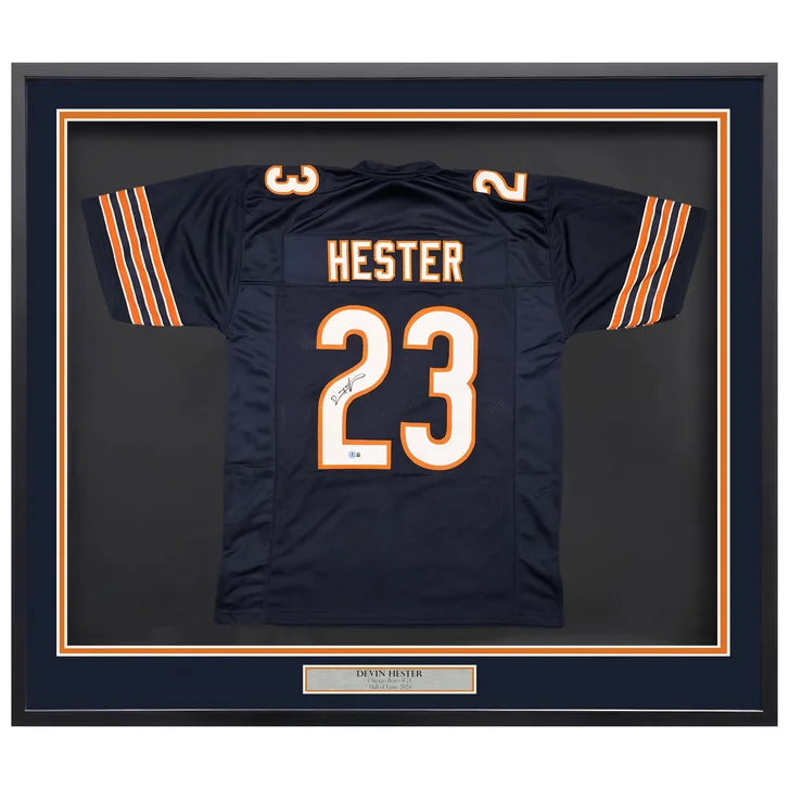 Chicago Bears Devin Hester Autographed Framed Blue Jersey - Beckett Authenticated