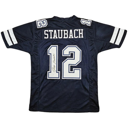 Dallas Cowboys Roger Staubach Autographed Framed Navy Blue Jersey - Beckett Authenticated