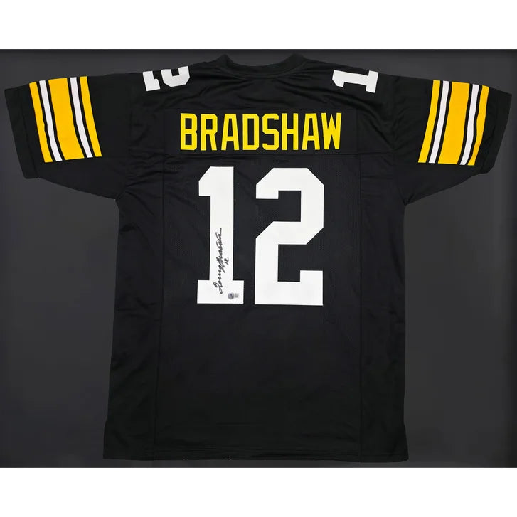 Terry Bradshaw Autographed Framed Black Pittsburgh Steelers Jersey - Beckett Authenticated