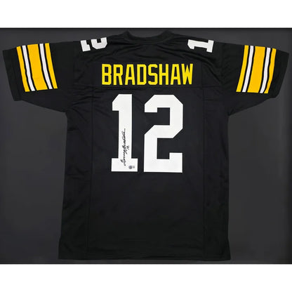 Terry Bradshaw Autographed Framed Black Pittsburgh Steelers Jersey - Beckett Authenticated