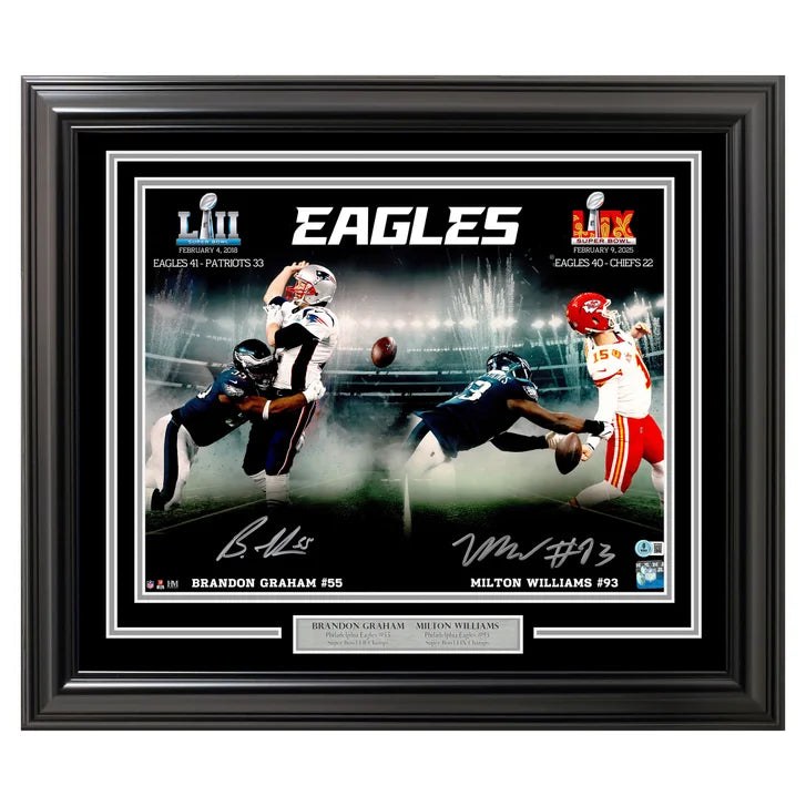 Brandon Graham & Milton Williams Autographed Framed 16” x 20” Photo Philadelphia Eagles Super Bowl Champs Collage - Beckett Authenticated