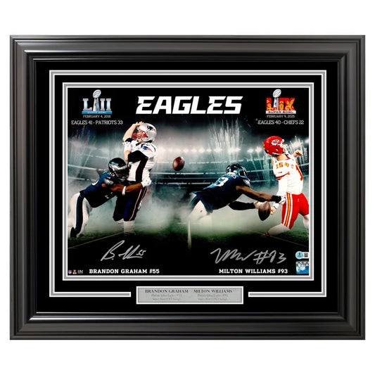 Brandon Graham & Milton Williams Autographed Framed 16” x 20” Photo Philadelphia Eagles Super Bowl Champs Collage - Beckett Authenticated