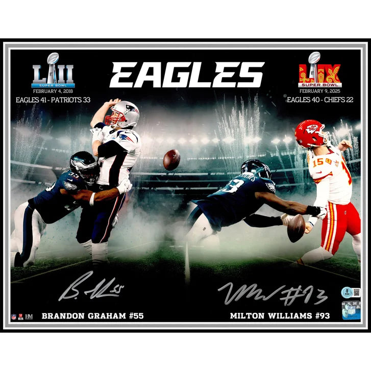 Brandon Graham & Milton Williams Autographed Framed 16” x 20” Photo Philadelphia Eagles Super Bowl Champs Collage - Beckett Authenticated
