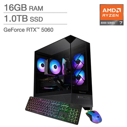 iBUYPOWER Element Gaming PC - AMD 8-Core Ryzen 7 8700F processor - NVIDIA GeForce RTX 5060 Graphics - 16GB RAM - 1 TB SSD - Windows 11 Home