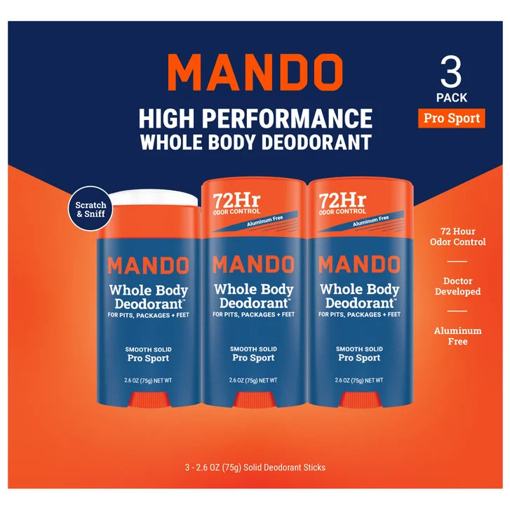 Mando Whole Body Pro Sport Solid Stick Deodorant 2.6 oz, 3-pack