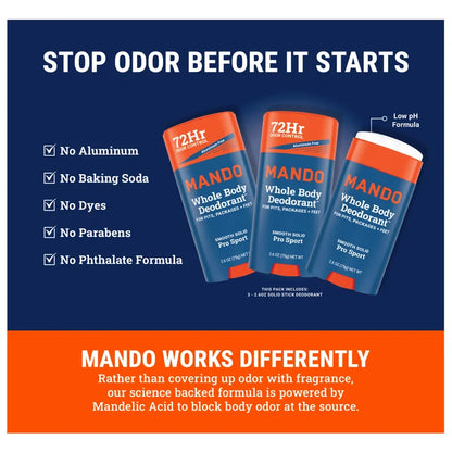 Mando Whole Body Pro Sport Solid Stick Deodorant 2.6 oz, 3-pack