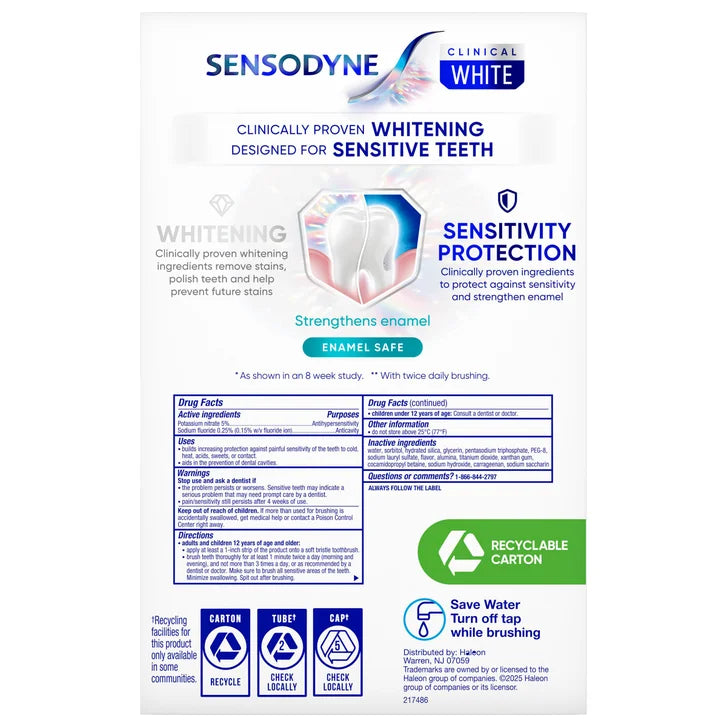 SENSODYNE Clinical White Toothpaste, 5.5 oz, 3-pack