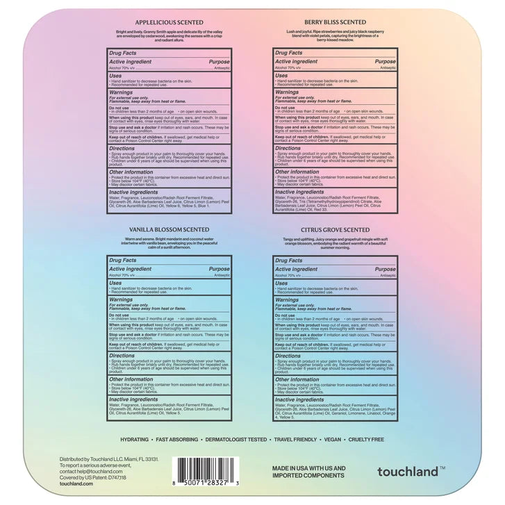 Touchland Power Mist Hydrating Hand Sanitizer, 1 fl oz, 4-pack