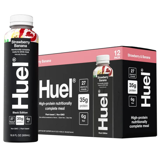 Huel Black Edition High-Protein Strawberry Banana Meal Replacement Drink, 16.9 fl oz, 12-pack