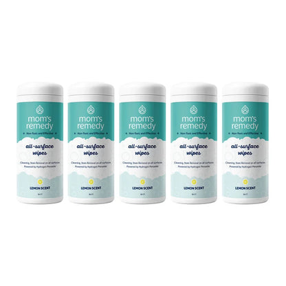MomRemedy Hydrogen Peroxide All-Surface Cleaner and Stain Remover Wipes, Lemon, 30-count, 5-pack