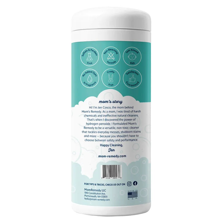 MomRemedy Hydrogen Peroxide All-Surface Cleaner and Stain Remover Wipes, Lemon, 30-count, 5-pack