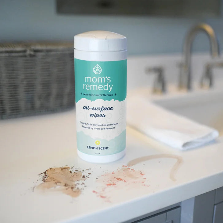 MomRemedy Hydrogen Peroxide All-Surface Cleaner and Stain Remover Wipes, Lemon, 30-count, 5-pack