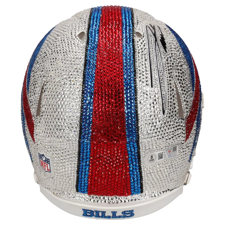 Josh Allen Autographed Buffalo Bills Swarovski Crystal Riddle Speed Authentic Helmet - Art by Rock On Sports