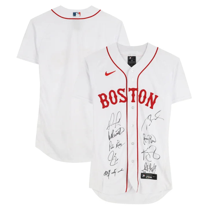 Boston Legends Autographed Nike White Authentic Jersey with 9 Signatures including Tom Brady, Larry Bird and David Ortiz - Limited Edition of 24