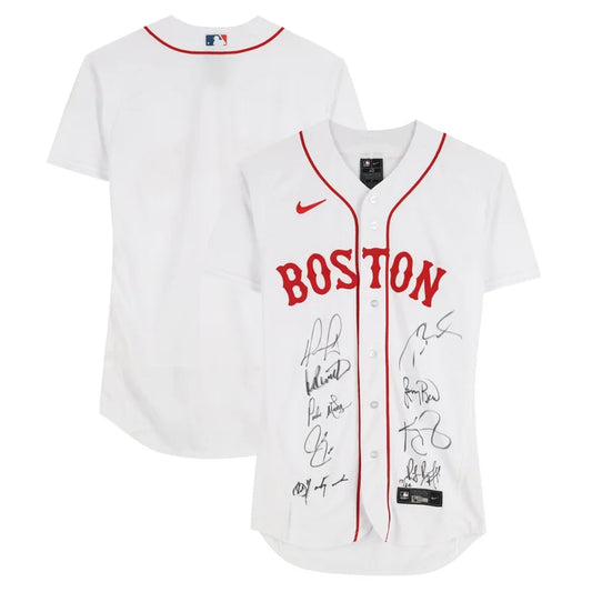 Boston Legends Autographed Nike White Authentic Jersey with 9 Signatures including Tom Brady, Larry Bird and David Ortiz - Limited Edition of 24