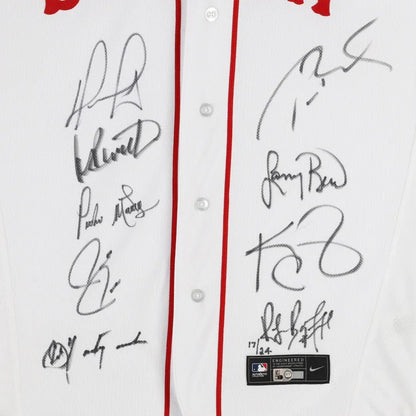 Boston Legends Autographed Nike White Authentic Jersey with 9 Signatures including Tom Brady, Larry Bird and David Ortiz - Limited Edition of 24